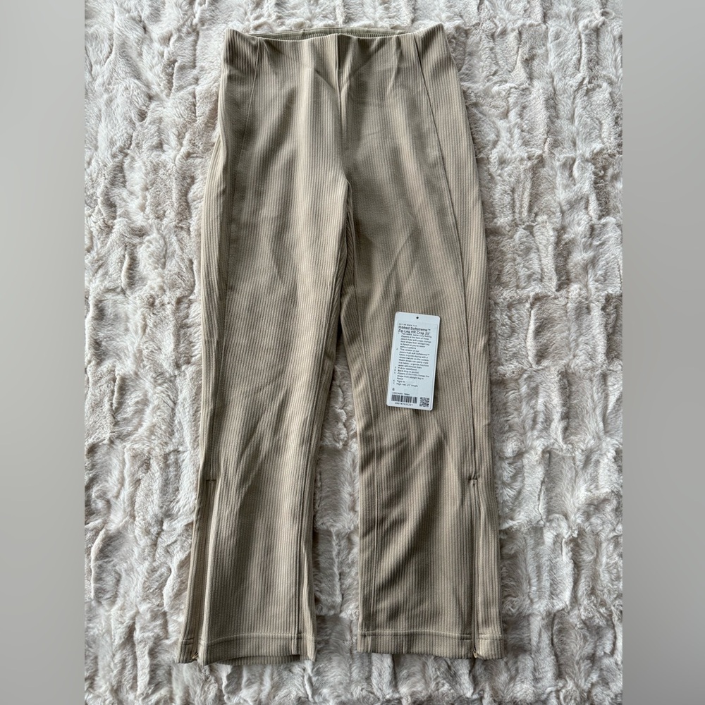 Lululemon Ribbed Softstreme Zip-Leg HR Crop, 6, Beige